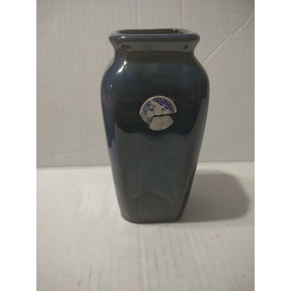 Blue Mountain Pottery Canada Aurora Borealis medium square vase 6" .